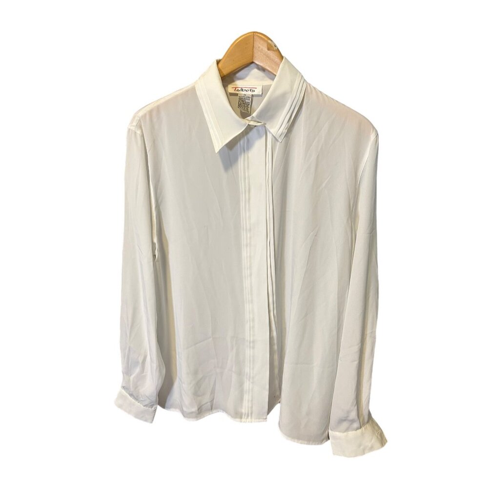 Talbots Size 14 White Button Up Blouse Long Sleeve NWT Beachy Summer Cottagecore